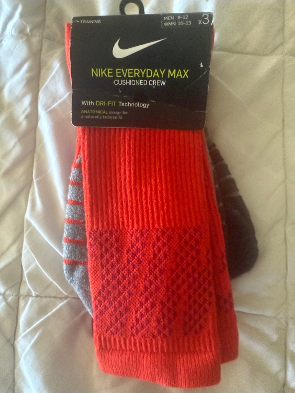 🩶Nike Cushioned Crew Athletic Socks - Bright Orange & Gray (3-Pack)